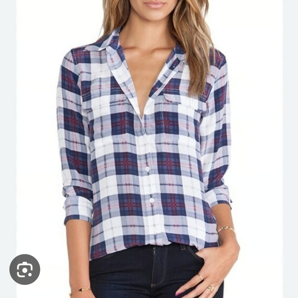 Equipment Blue and Red Plaid Silk Blouse